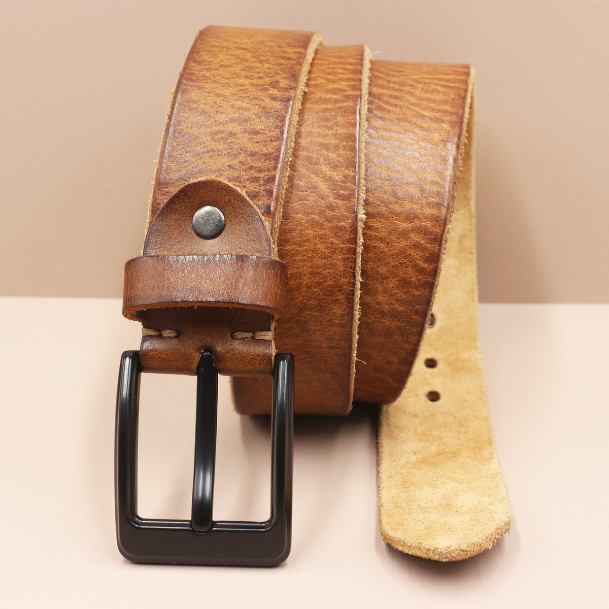 Korean Style Personality Top Layer Leather Pin Buckle Black Buttons Men's Leather Belt