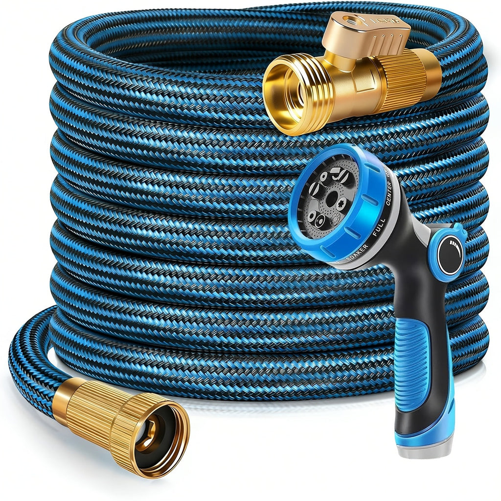 Expandable Garden Hose with 10-Function Nozzle, 3/4" Brass Fittings, Leakproof, Durable Rubber, 15 to 100FT — image 1