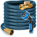Expandable Garden Hose with 10-Function Nozzle, 3/4" Brass Fittings, Leakproof, Durable Rubber, 15 to 100FT — image 1