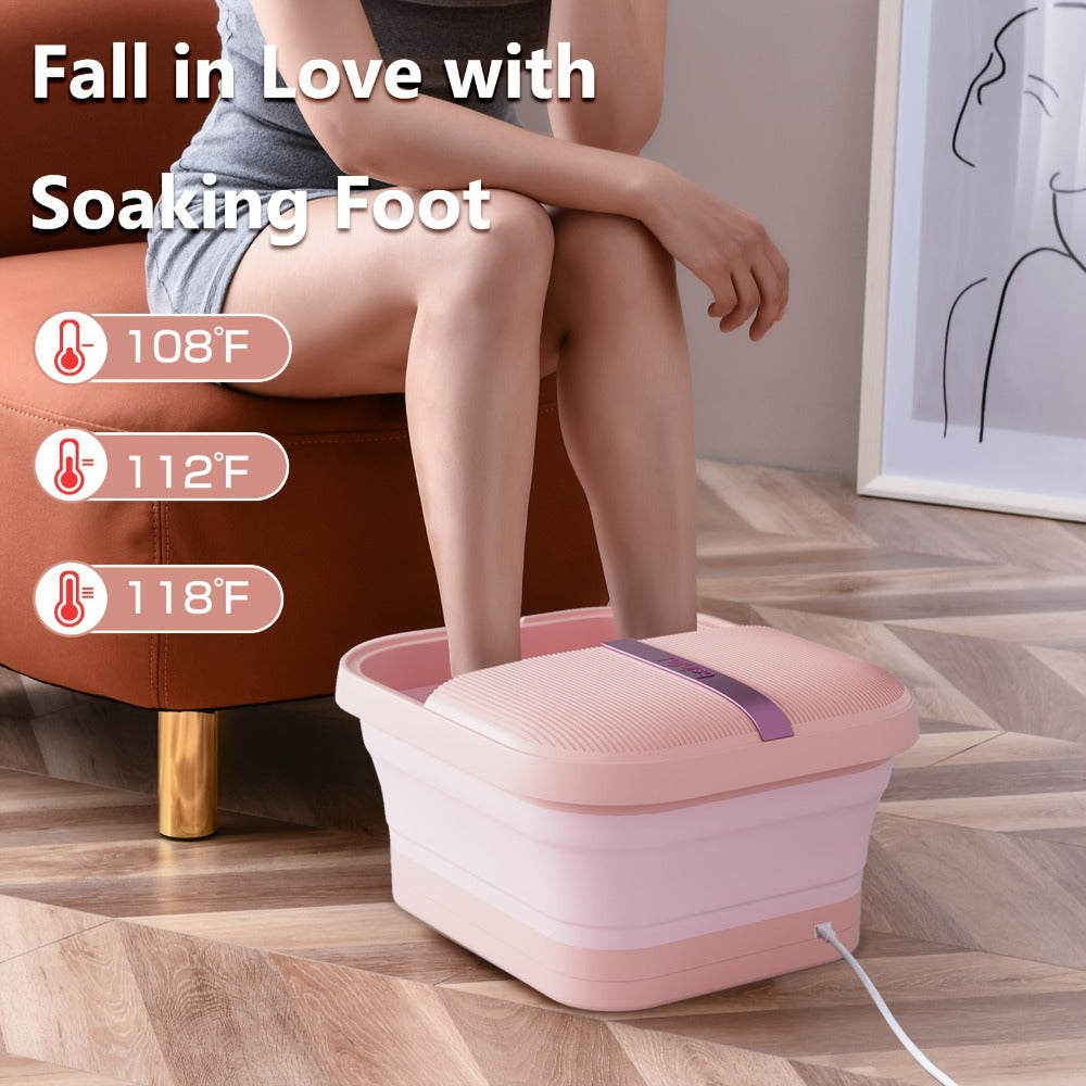 Collapsible Foot Bath Spa Massager with Heat Bubble Jets Massage Rollers LED Light Foldable Pedicure Foot — image 2