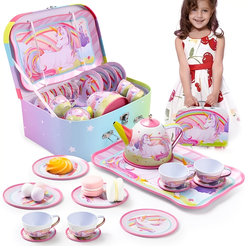 Pink Unicorn Tin Tea Set in Carry Case with Teapot, Four Cups, Four Saucers and Five Plates — image 16