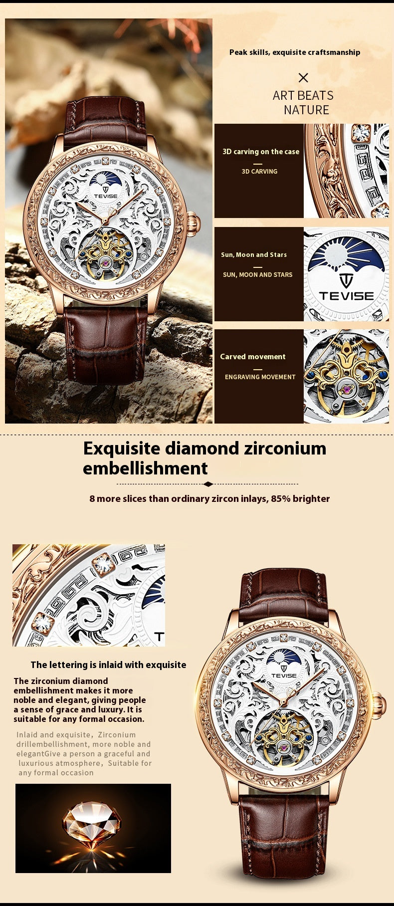Business Casual Waterproof Hollow Out Men's Mechanical Watch