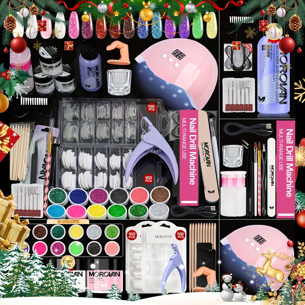 Complete Acrylic Nail Kit with Drill & UV Light for Beginners – Full Starter Set Everything Included for Nail Extensions Scul