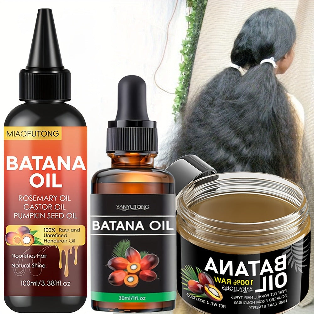 Three-Piece Batana Hair Care Kit with 3.38 oz Pointed Oil Bottle, Dropper and Cream Formats — image 4