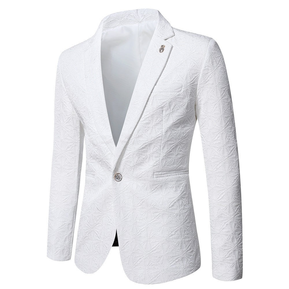 Mens Korean-style Slim-fit Single Jacquard Jacket For Young