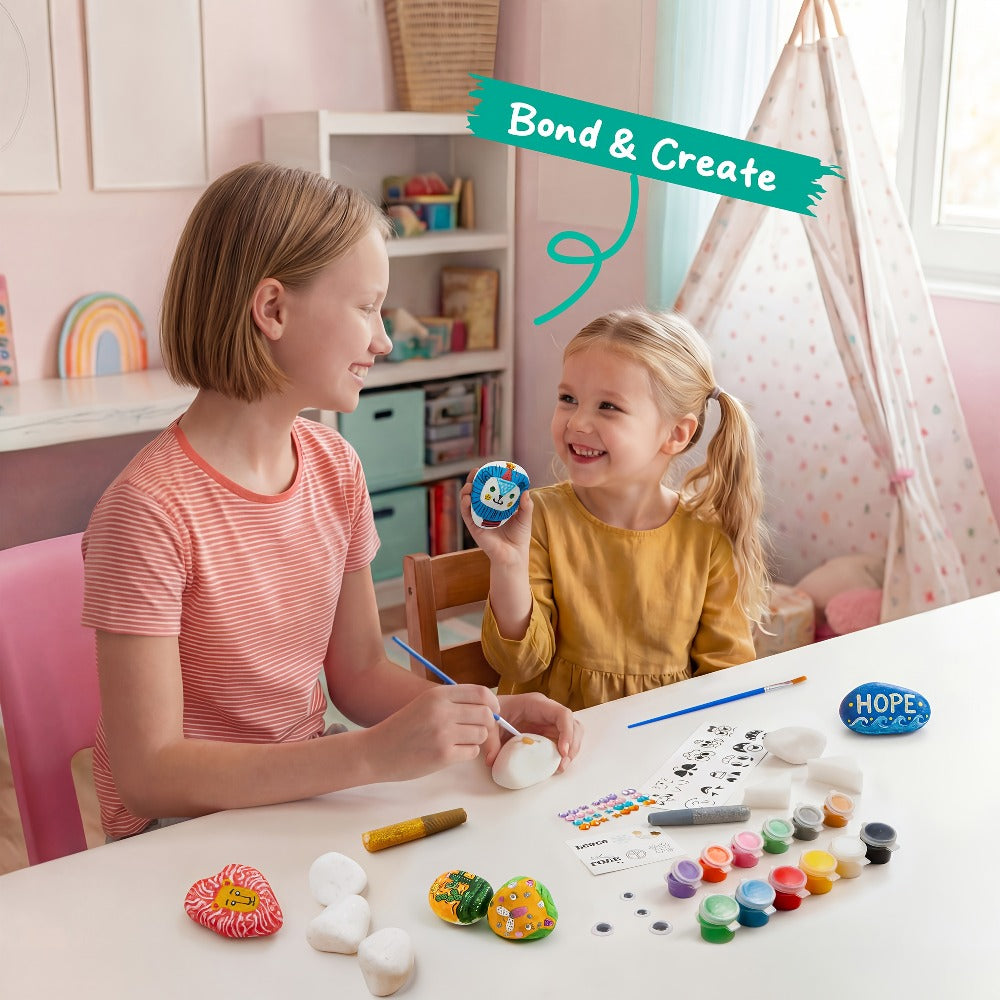 Rock Painting Craft Kit with 10 Stones, 16 Paint Colors, Brushes, Gems, Glitter and Stickers — image 5