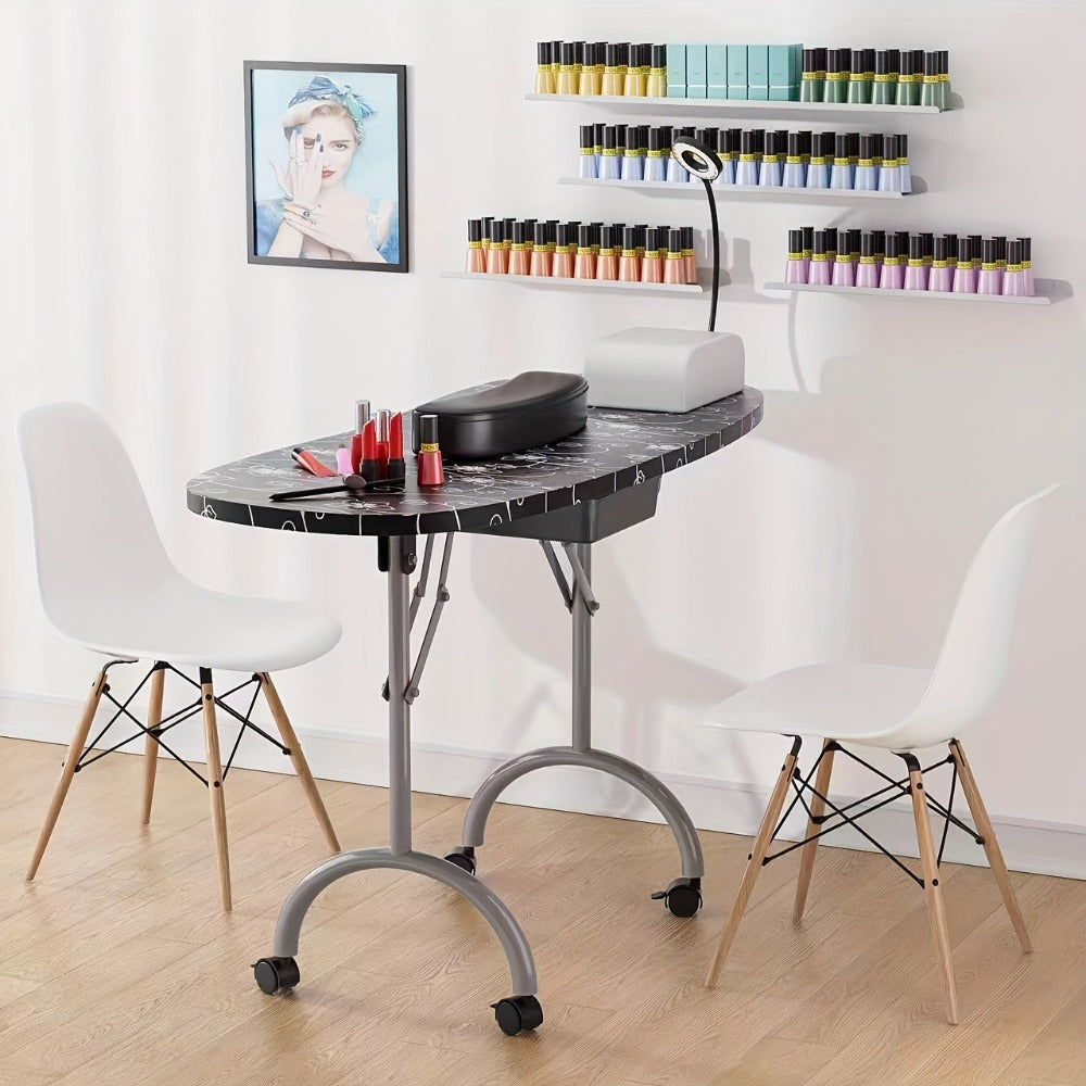 Foldable Nail Table with LED Lamp Drawer Lockable Wheels Wrist Cushion & Carrying Bag, Portable Manicure — image 18