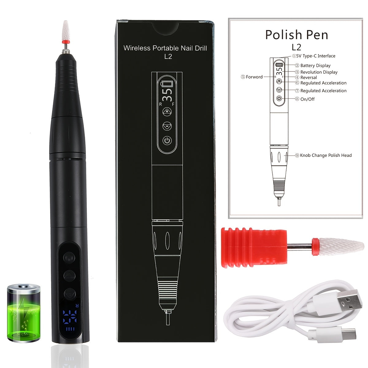 Electric Nail Drill 35000 RPM USB Rechargeable Pen with Digital Display and Three Color Options — image 17