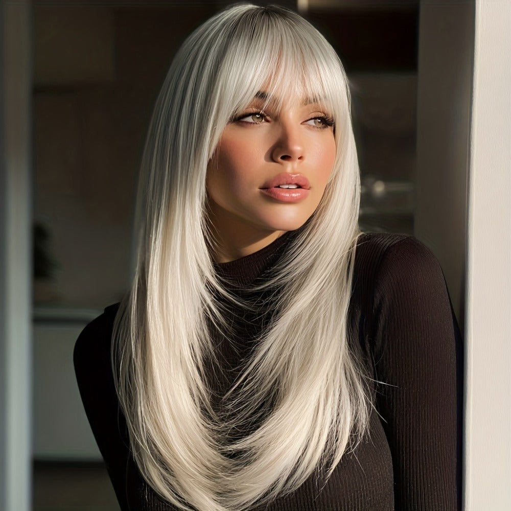 Synthetic Wig 20-Inch Layered Straight Style in Deep Purple with Hairnet Included for Cosplay Looks — image 2
