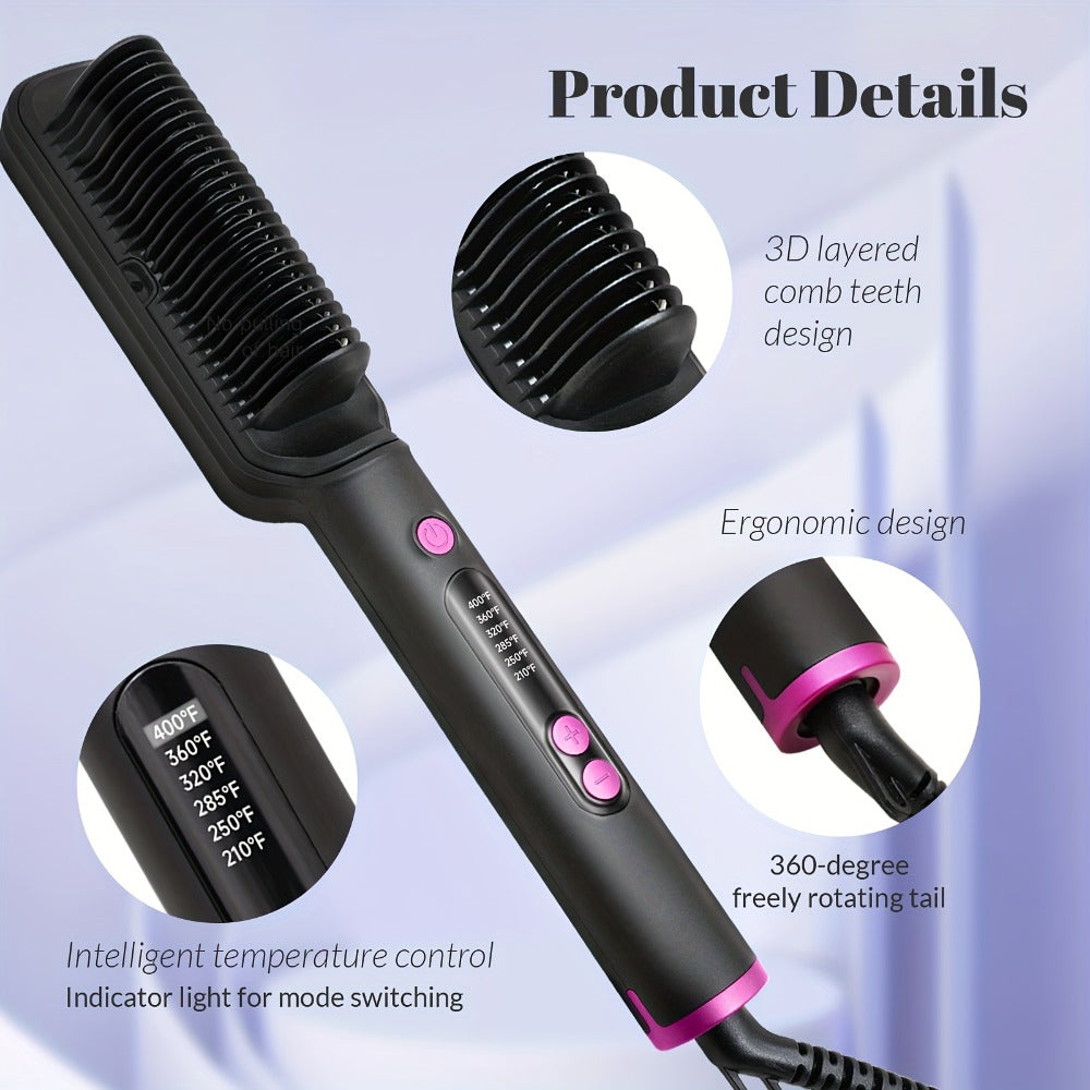 6-Setting Ionic Hair Straightener Brush with Fast Heat-Up & Anti-Scald Protection, for Home, Travel and Salon Hair Styling — 