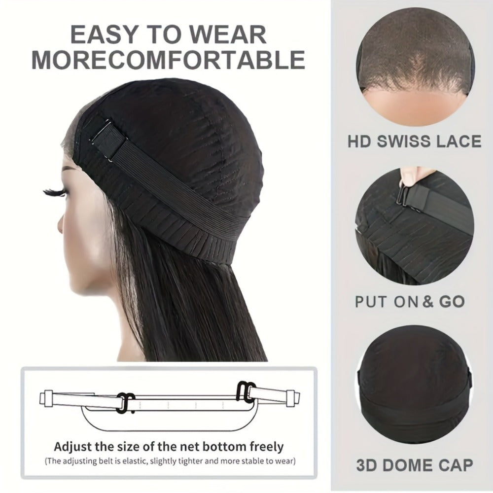 Put On and Go Wig 6x4.5 HD Lace Human Hair Straight 250% Density Glueless Pre-Plucked Pre-Cut Pre-Bleached Knots Long Straigh