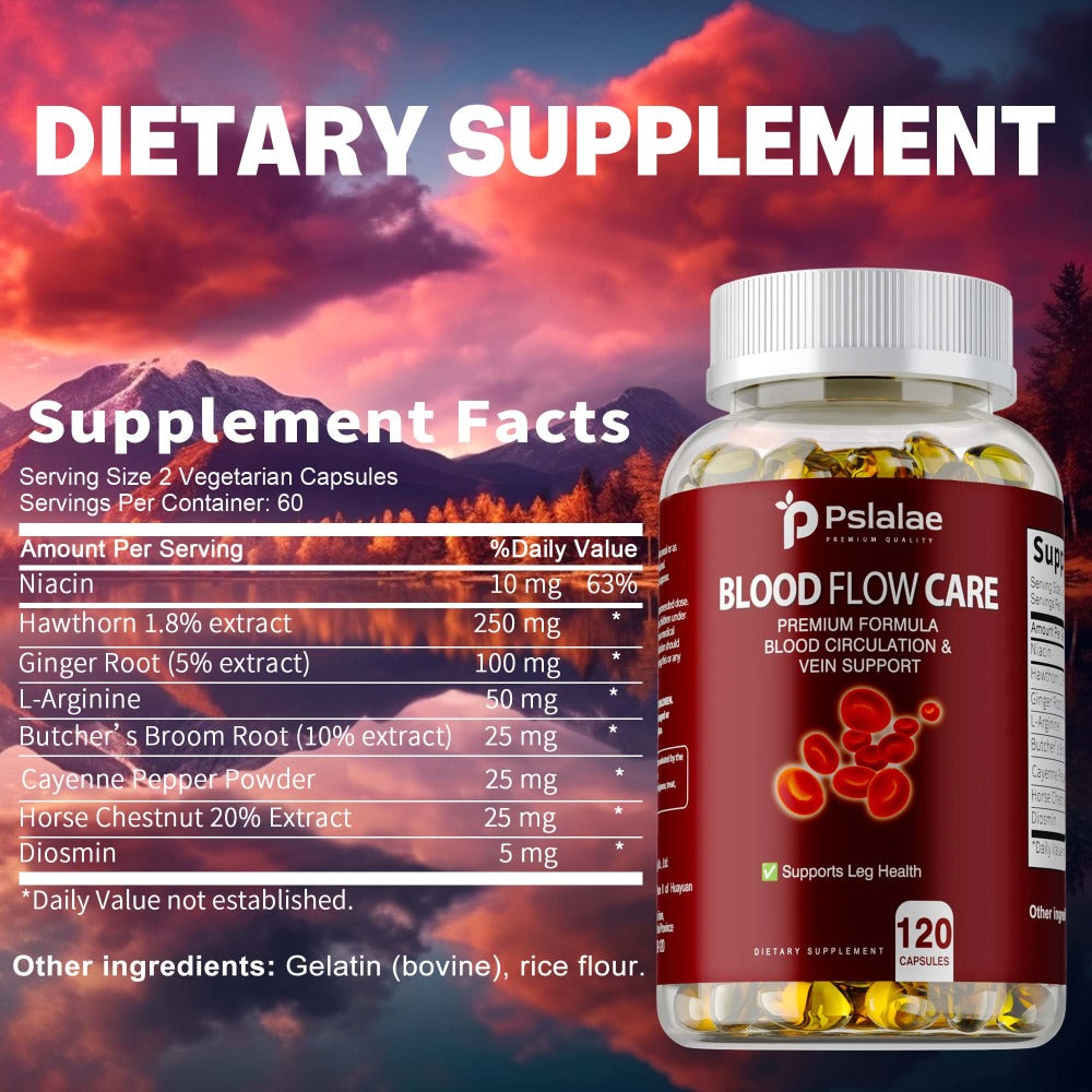 Blood Flow Support Capsules with Niacin, Hawthorn & Ginger Root, Heart Health & Leg Circulation Supplement — image 2