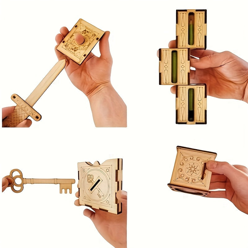 Wooden Magic Trick Set 4-Piece Kit, STEM Magic Puzzles with Sword Finger, Coin & Key Penetration — image 9