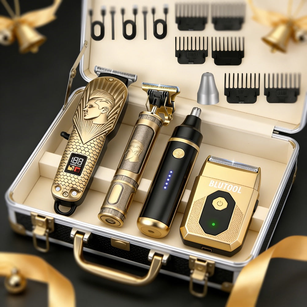 4-in-1 Cordless Grooming Kit for Men – Hair Clipper, Beard Trimmer, Electric Shaver & Nose Trimmer, Rechargeable Professional