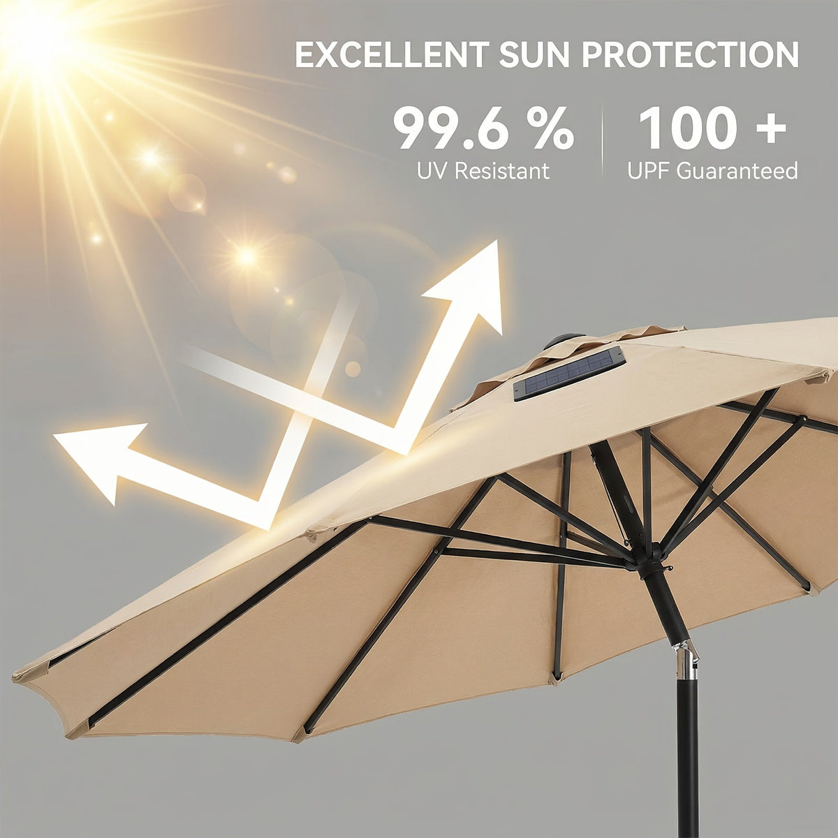 Patio Umbrella 9FT Solar LED Style with 32 Lights, Double Vent, Push Tilt, Crank and Eight Color Options — image 6