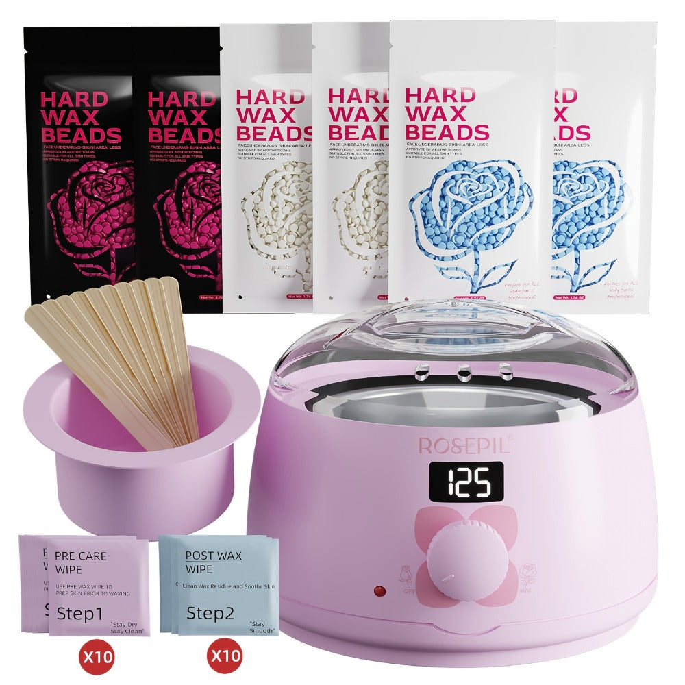 Wax Hair Removal Kit Digital Wax Pot with 6 Wax Bead Packets – Smart Temperature Control Salon-Grade Waxing Set for Body Biki
