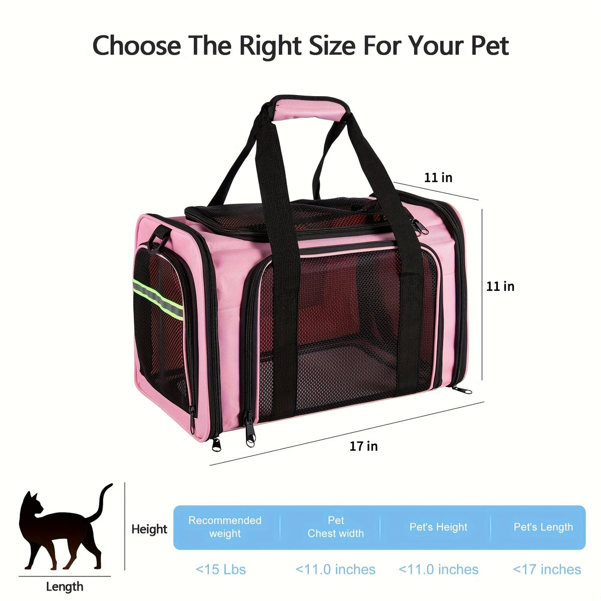 Compact Soft-Sided Pet Carrier with Mesh Panels, Shoulder Strap and Four Pink, Black or Grey Options — image 2