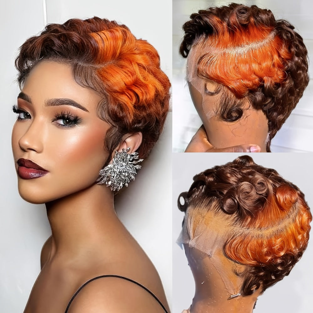 Pixie Cut Wig Human Hair 13x4 HD Lace Front Short Curly Body Wave Loose Deep Wave Finger Wave, for Home, Travel and Salon Hai