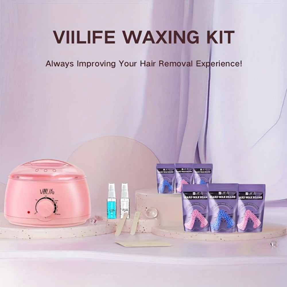 Hard Wax Warmer Kit 43 Piece Complete Home Waxing Set with Pink Hard Wax Beads – No Strip Hair Removal for Face Eyebrow Body 