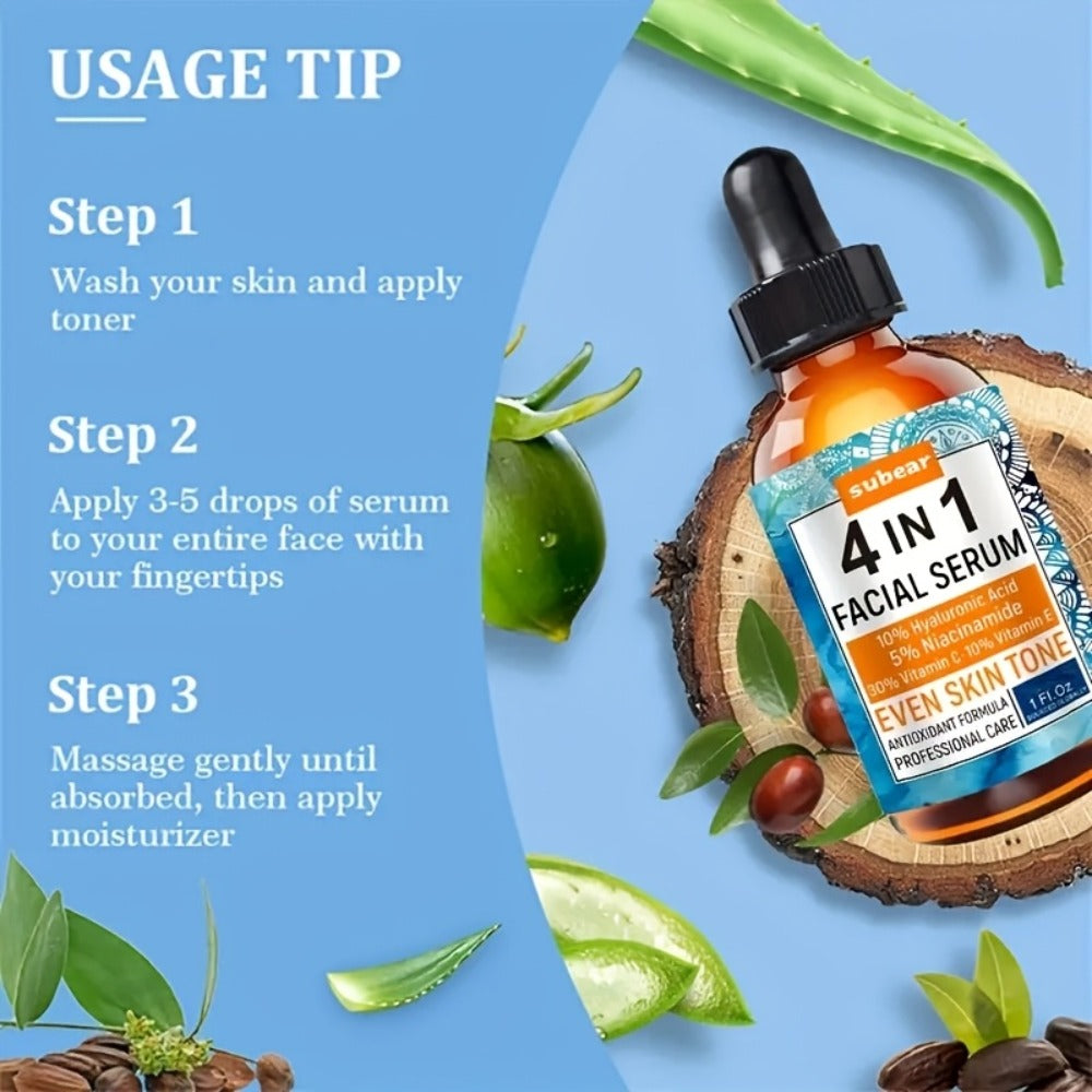 Face Serum 4-Piece Set with 30ml Hyaluronic Acid, Niacinamide, Vitamin C and Vitamin E Dropper Bottles — image 9