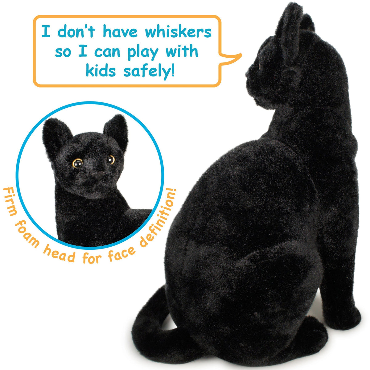 Plush Toy Boone Black Cat 13-Inch Sitting Kitty with Green Eyes for Shelf or Room Display for Character Display, Room Decor a