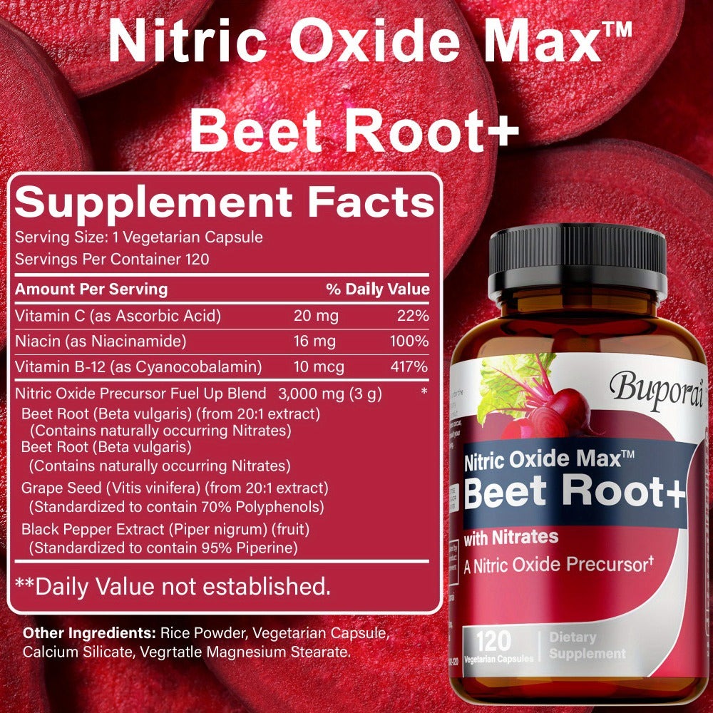 Dietary Supplement Beet Root Capsules with listed Nitrates, Black Pepper and Antioxidants, 120 Count — image 4