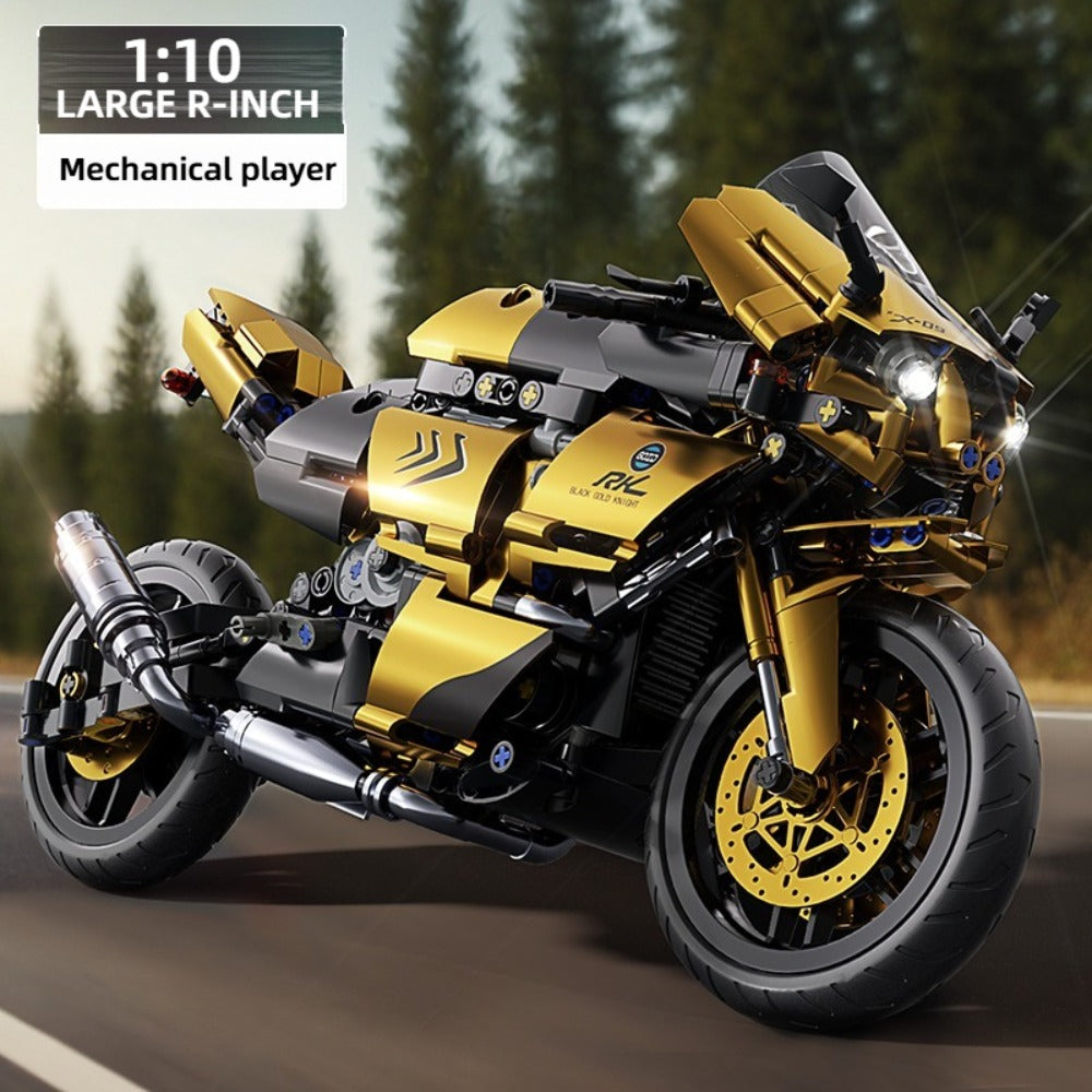 1000PCS Motorcycle Building Blocks 1:10 Scale DIY Black & Gold Motorbike Model Kit – Adult Collector Display Ornament — image