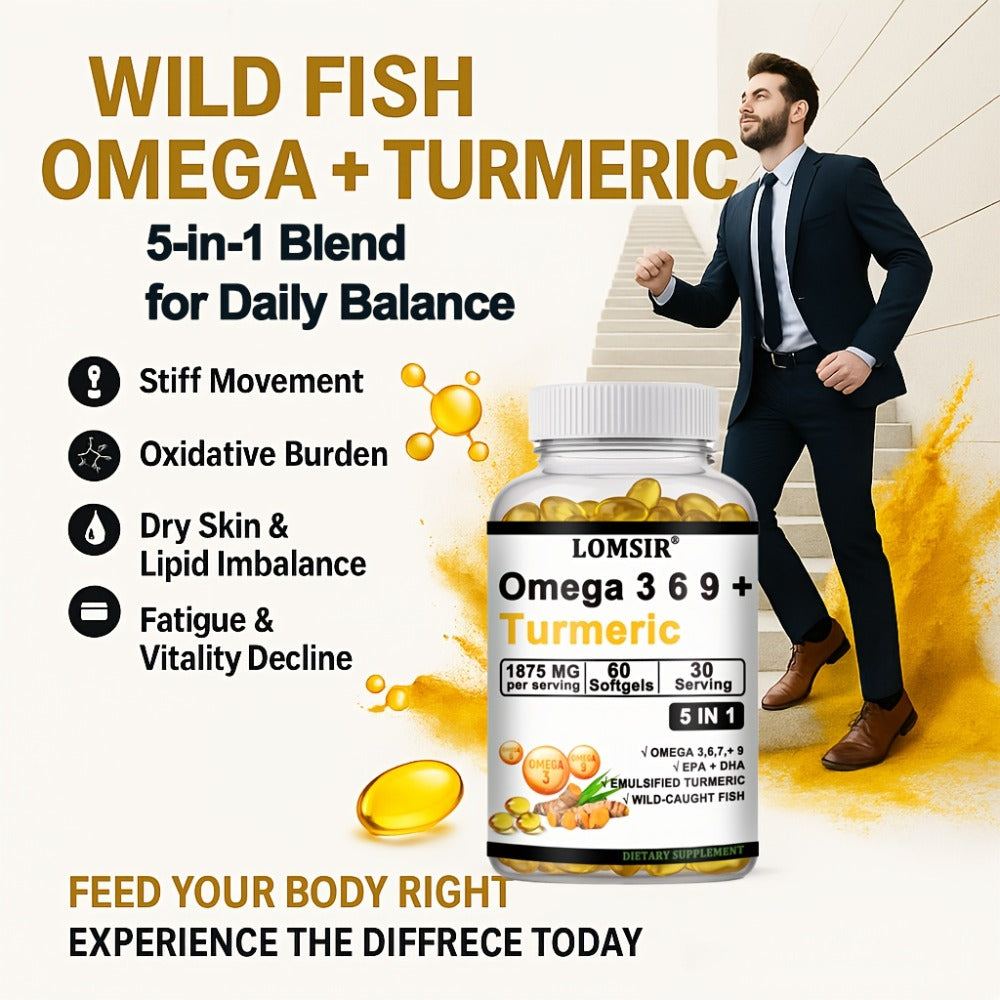 Omega 3-6-9 & Turmeric Softgels with DHA & EPA, Wild Fish Oil Blend, Emulsified Turmeric for Heart — image 6