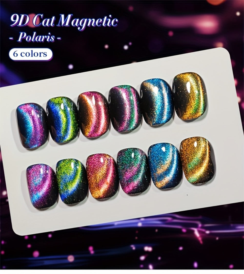 Gel Nail Polish 6-Color 9D Polaris Magnetic Set with Six 10ml Glass-Water-Light Shades for Nail Art — image 11