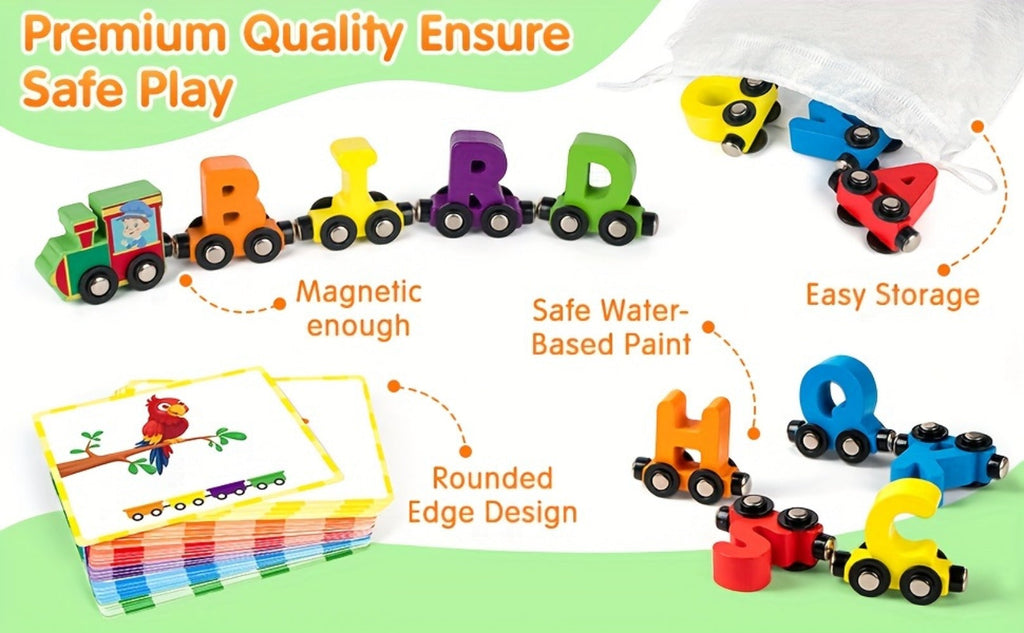 Magnetic Wooden Alphabet Train Set 27PCS ABC Letter Learning Toy with 42 Double-Sided Flash Cards — image 11