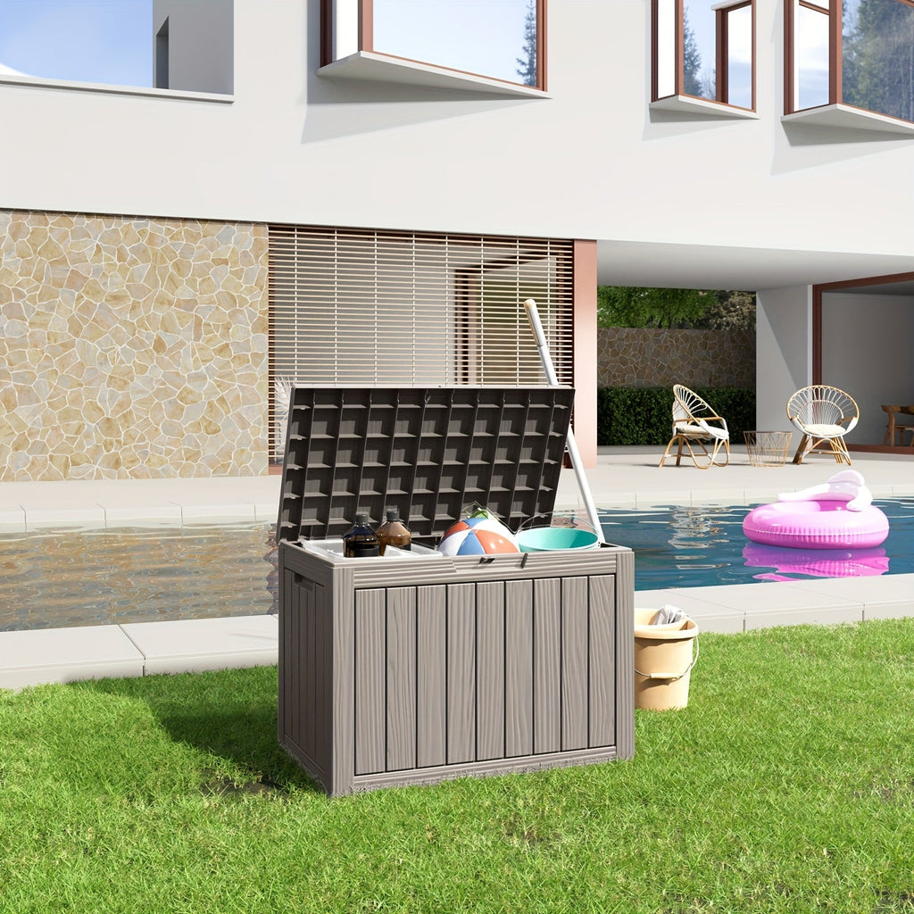 Deck Box Wood Grain Resin Lockable Weatherproof | Patio Pool Garden — image 3