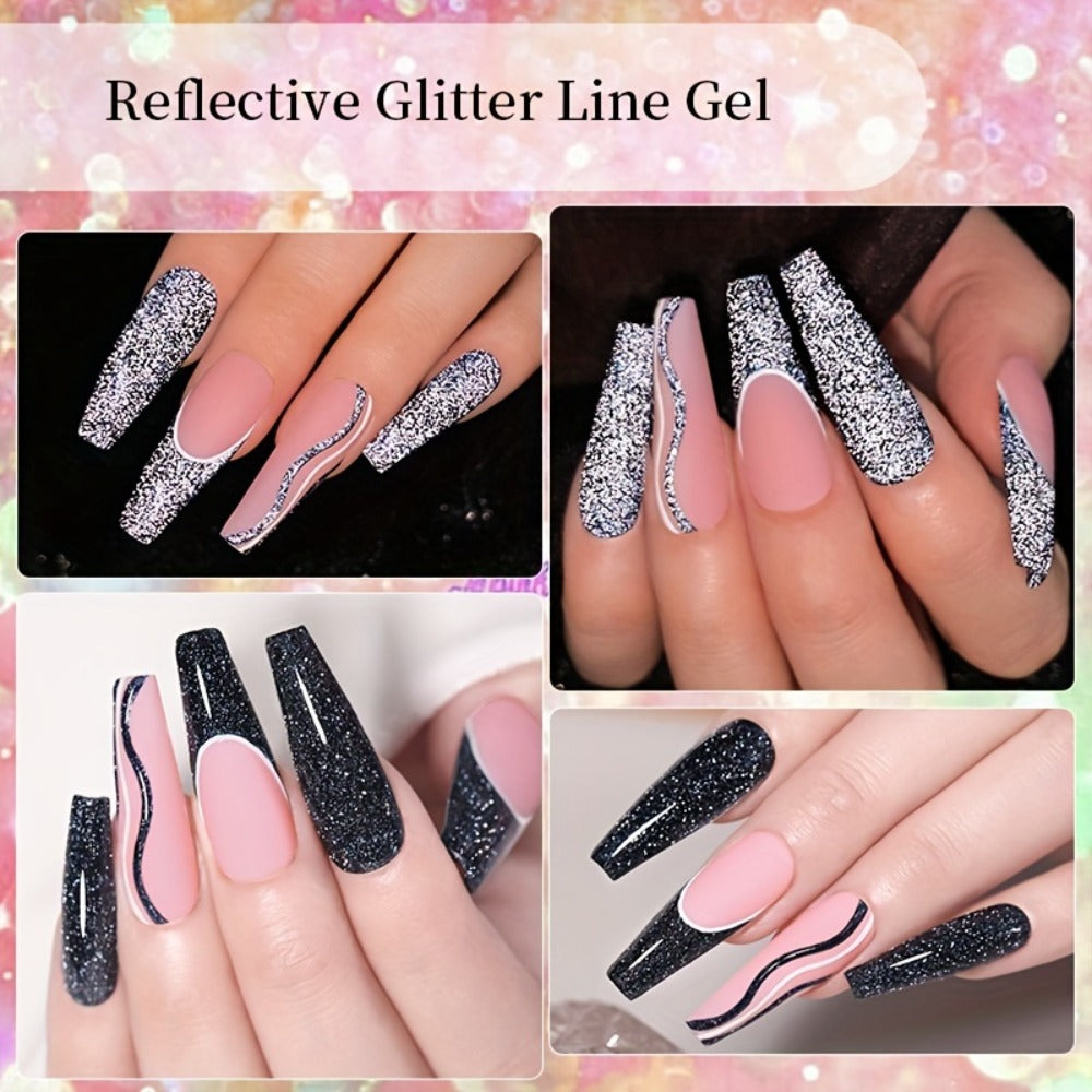 Gel Nail Polish Nine-Piece Reflective Glitter Line Set, 5ml Each for Stripes and Graffiti Nail Art — image 6