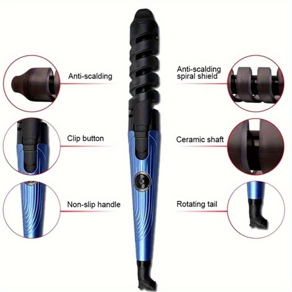 Spiral Barrel Curling Iron with One-Button Operation, Swivel Power Cord and Blue or Pink Finish — image 5