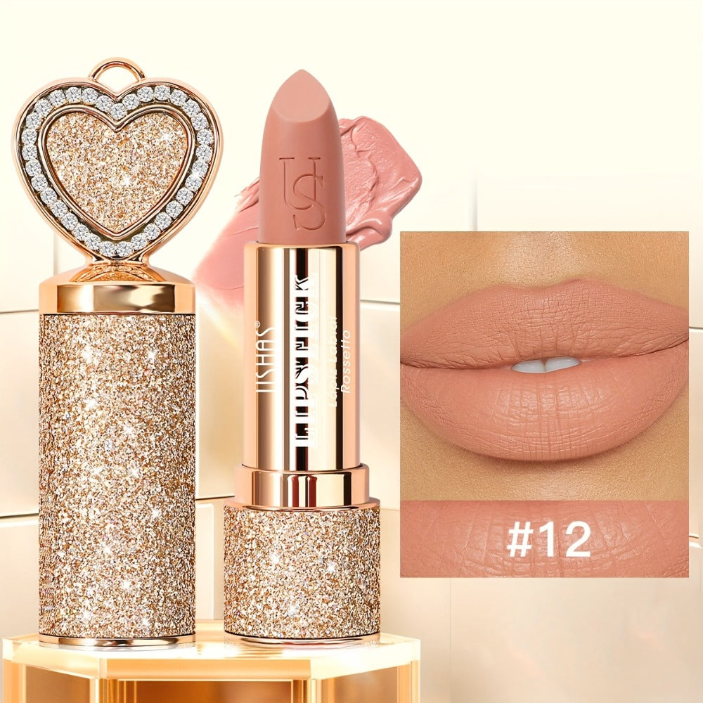 Matte Lipstick Heart-Shaped Design 24H Long-Lasting Velvet Finish – Transfer-Resistant Highly Pigmented Buildable Lip Color —