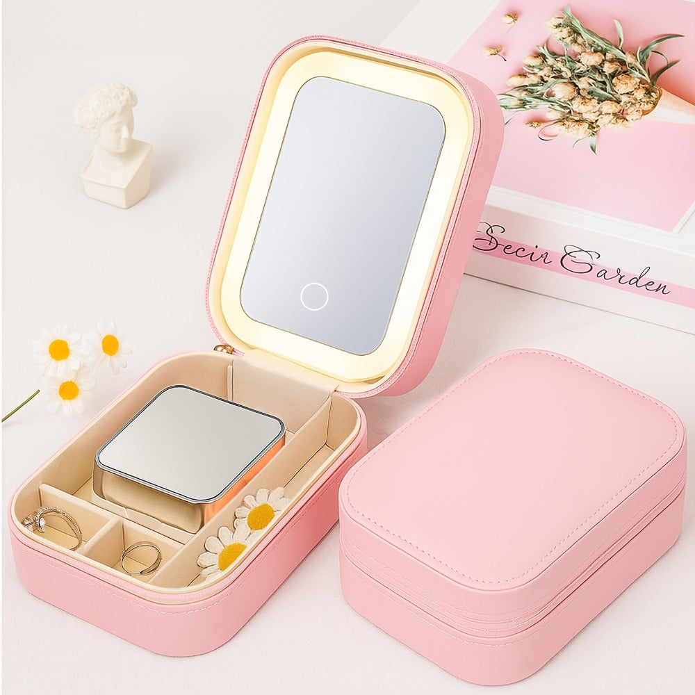 Lighted Makeup Mirror with Travel Case Cosmetic Organizer 3-Color LED Light 1200mAh, for Makeup, Travel and Everyday Vanity U