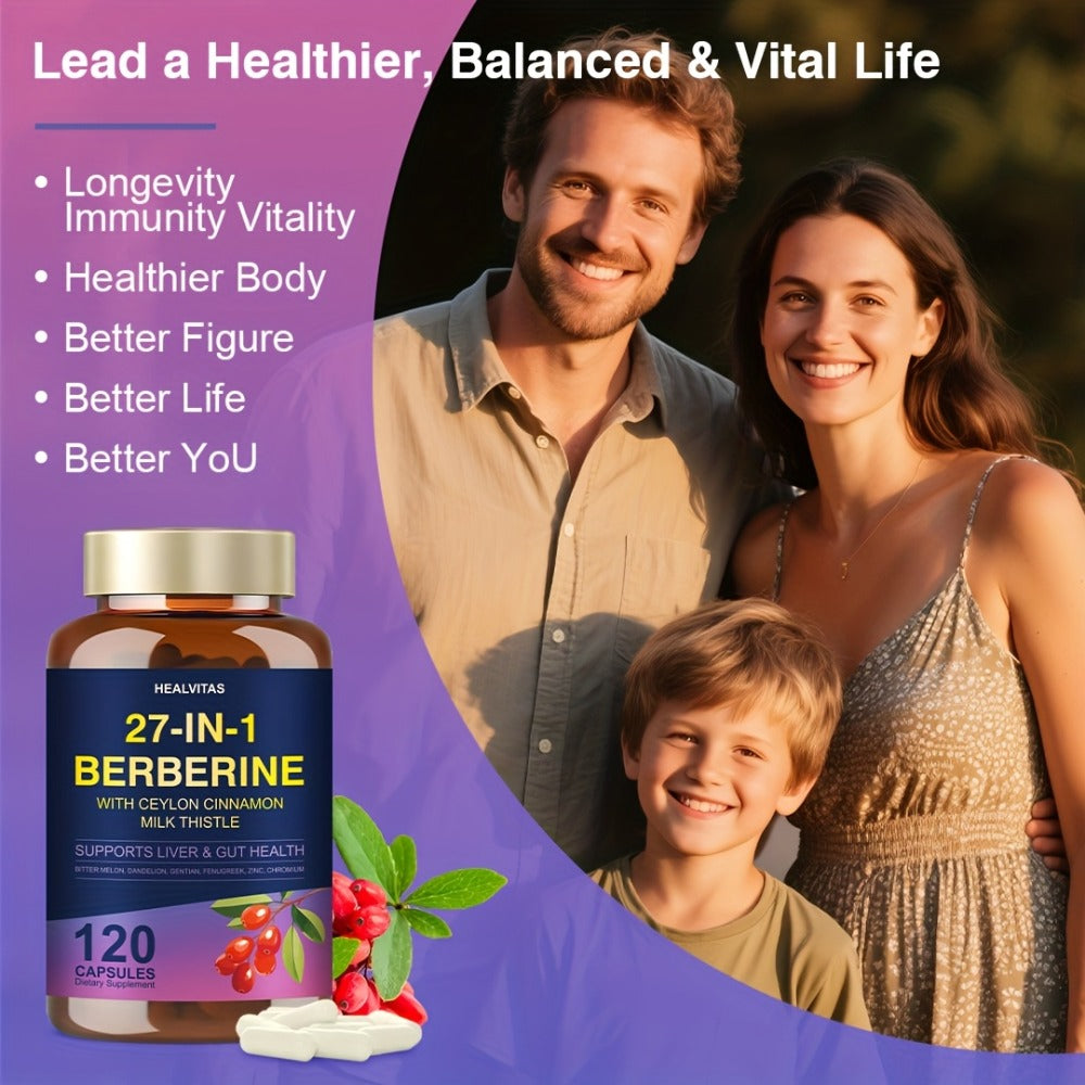 Herbal Supplements with HEALVITAS Label, 27-in-1 Berberine Formula Capsules, 120 or 360 Count — image 8