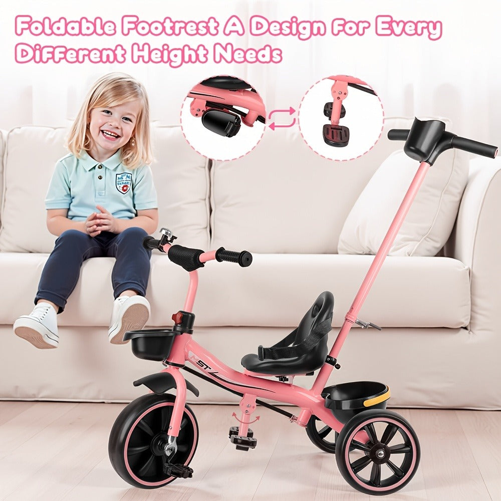 Push Handle Tricycle for Toddlers Girls Pink, 3 Wheel Trike Ages 18-60 Months with Padded Backrest — image 4