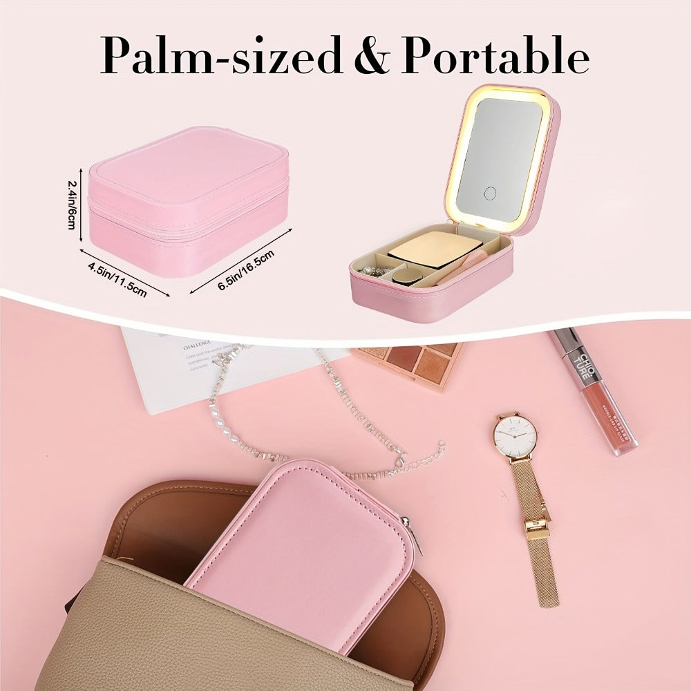 Lighted Makeup Mirror with Travel Case Cosmetic Organizer 3-Color LED Light 1200mAh, for Makeup, Travel and Everyday Vanity U