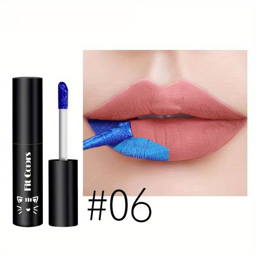 Matte Velvet Lip Stain Set 6 Colors Waterproof Smudge-Proof, Metallic Blue Cobalt Bold Shades Vegan Lip Gloss for All Skin To