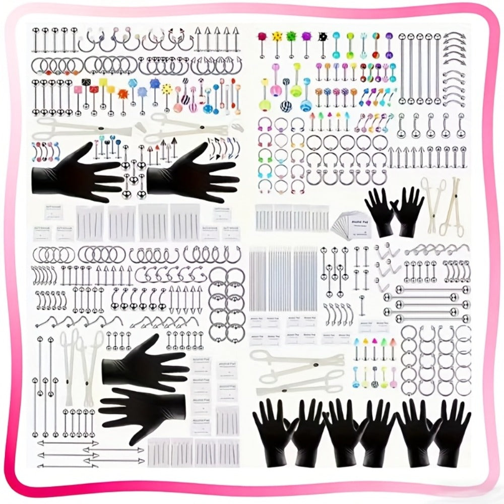 Piercing Kit Professional Stainless Steel Body Piercing Set with Needles Clamps & Tools for Bath Time, Home Spa and Personal 