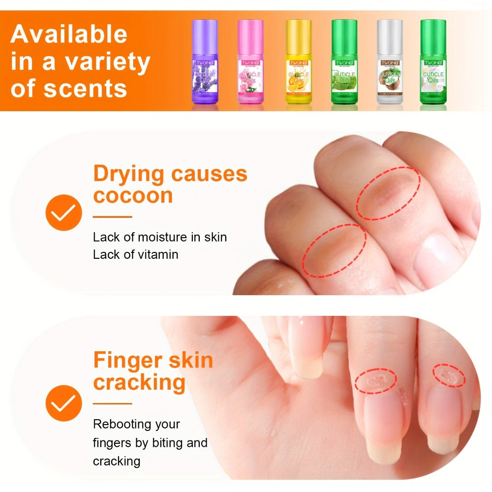Cuticle Oil Set 6 Scents with Jojoba Oil Grape Seed Oil & Vitamin E – Paraben-Free Plant-Based Daily Nail Treatment for Dry D