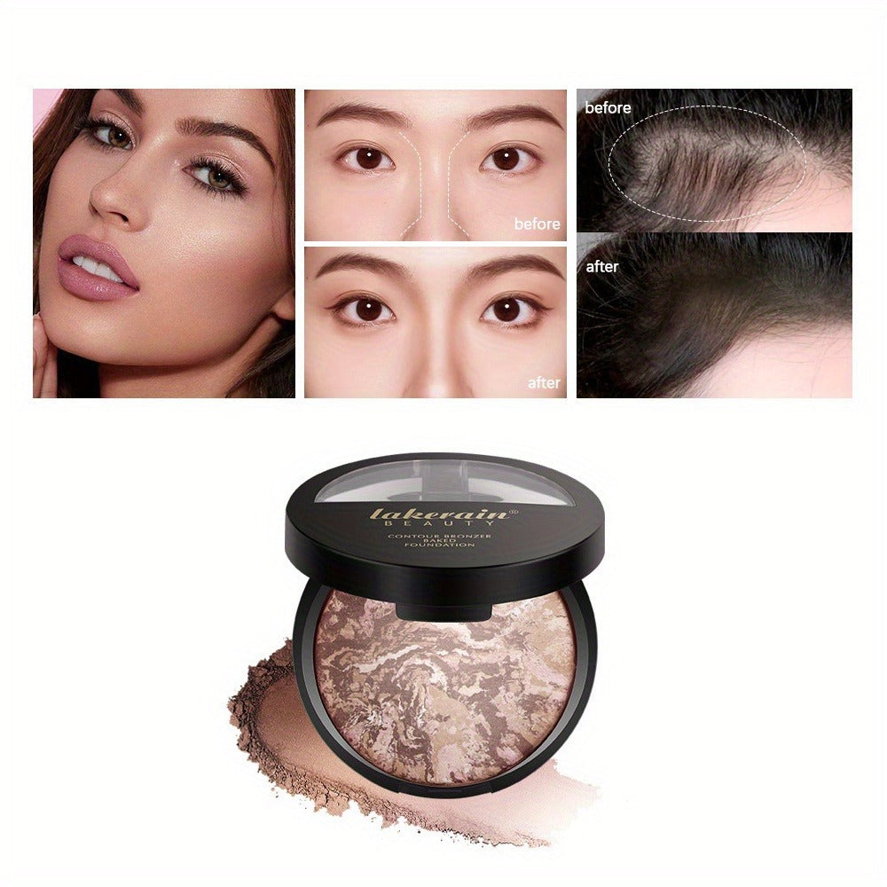 Marble Baked Contour Palette Set 2-Piece Kit with Color Correcting Foundation Powder, for Makeup, Travel and Everyday Vanity 