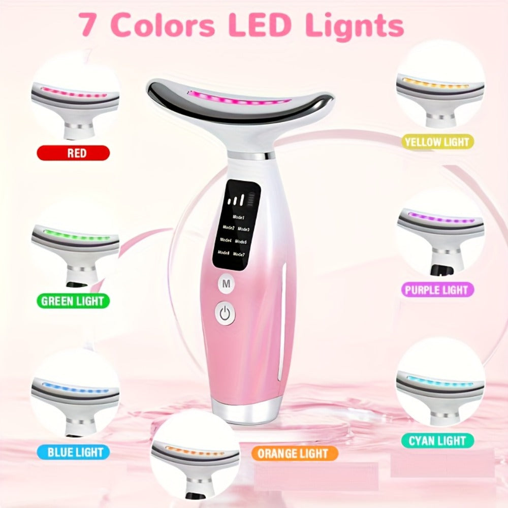 LED Light Therapy Face Neck Shoulder Massager 7-Color USB Rechargeable Multiple Adjustable Modes Facial for Home or Salon Spa
