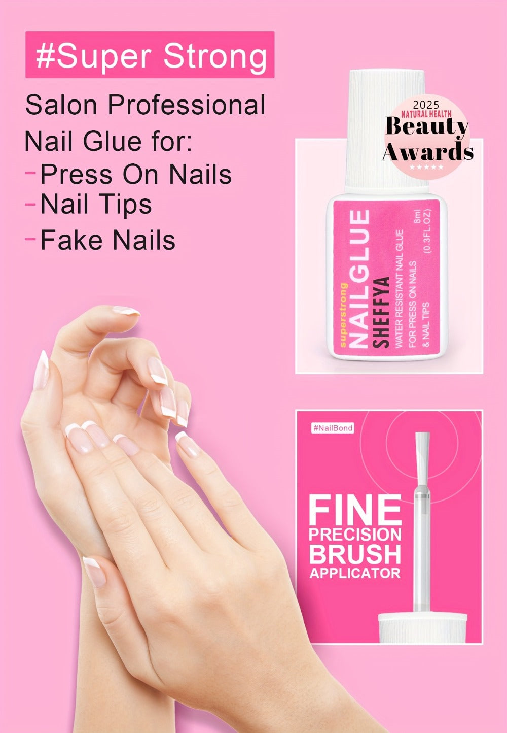 Nail Glue Set, 8ml Brush-On Bottles in 2-, 5- or 10-Piece Options with SHEFFYA Package and EMNAGLUE Bottle Markings — image 1