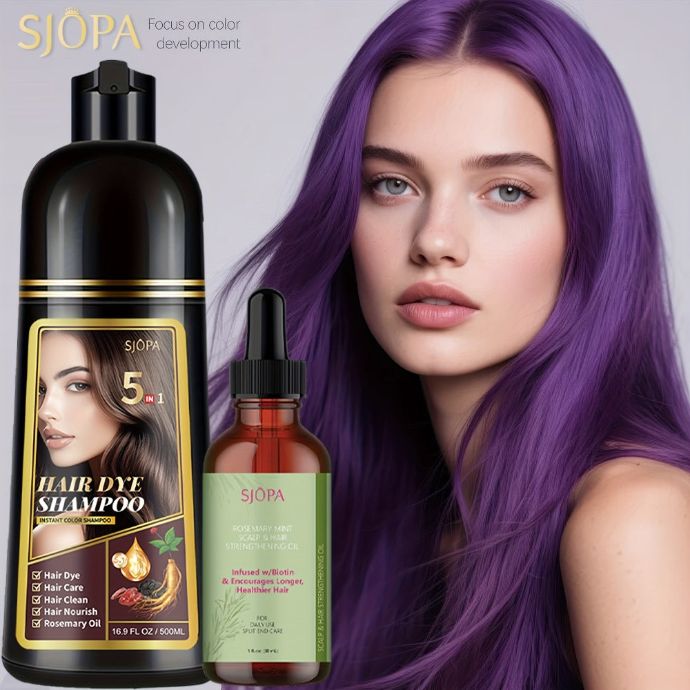 Glycerin Hair Color Shampoo Gift Set with Rosemary Oil, 5-in-1 Color & Care Formula 16.91oz, Gentle Non-Irritating Gray Cover