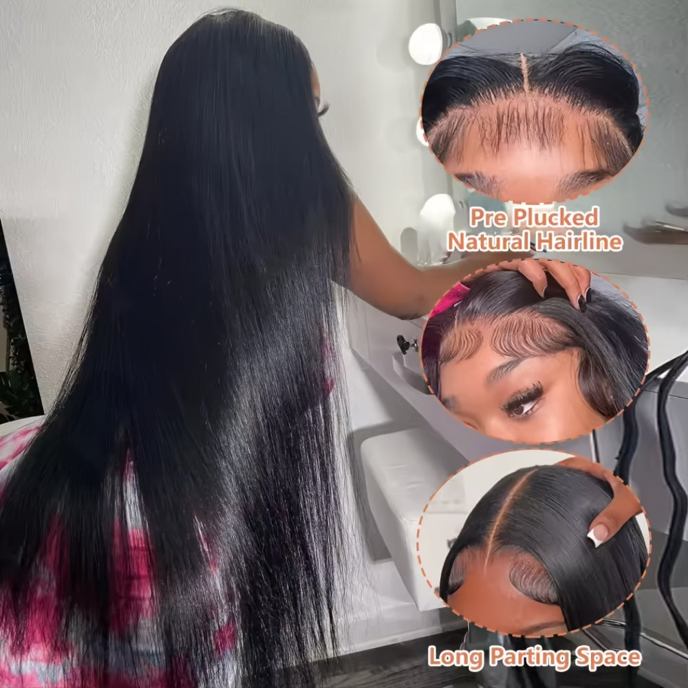 Wig Bone-Straight Glueless Human Hair in Natural Black, 10-34 Inch Options with Pre-Cut 6x4.5 Lace — image 13
