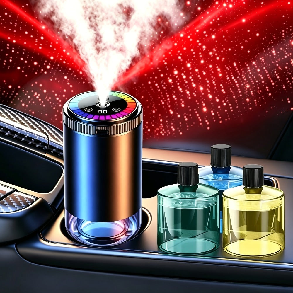 Car Aromatherapy Diffuser with Dynamic Light Show & Starry Sky Mode – Adjustable Scent Intensity, USB Rechargeable, Eliminate