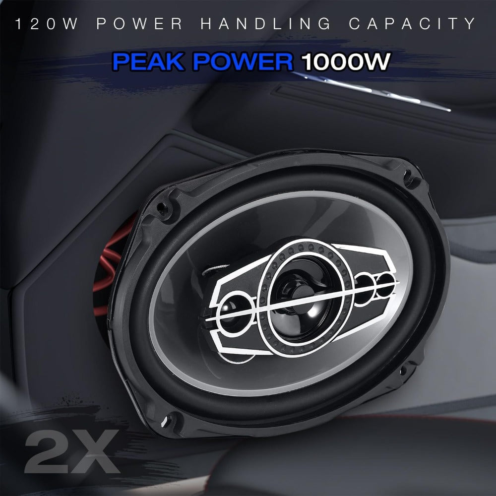 Pair of 6 x 9 Inch Five-Way Coaxial Car Speakers Labeled 1000W Peak, 120W RMS and 4 Ohms with Grilles — image 5