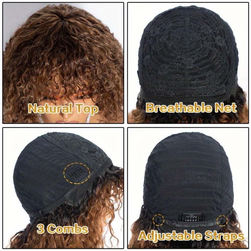 12-Inch Water Wave Bob Human Hair Wig with Bangs, 150% Density and TT1B/33 or P1B/30 Color — image 13