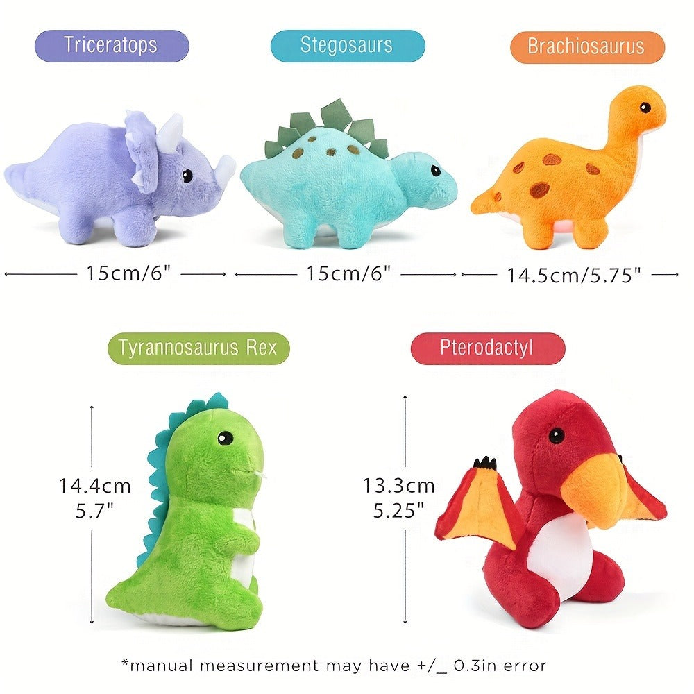 Dinosaur Stuffed Animals 5-Pack Plush Dino Set with Egg Carrier Bag, T-Rex Triceratops Stegosaurus Pterodactyl Brachiosaurus 